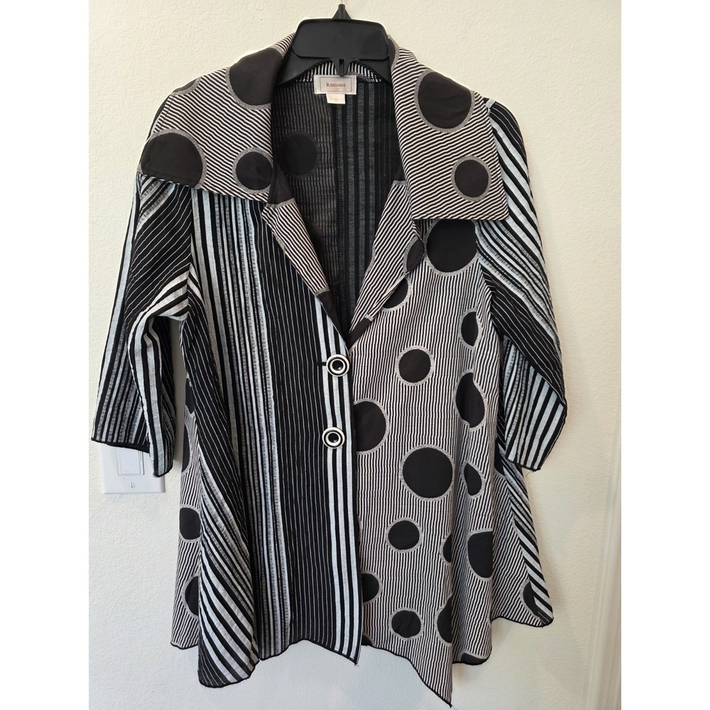 Kamana ArtToWear Tunic Top Sz M Lagenlook BlackWhite Stripe Polka Dot AvantGarde